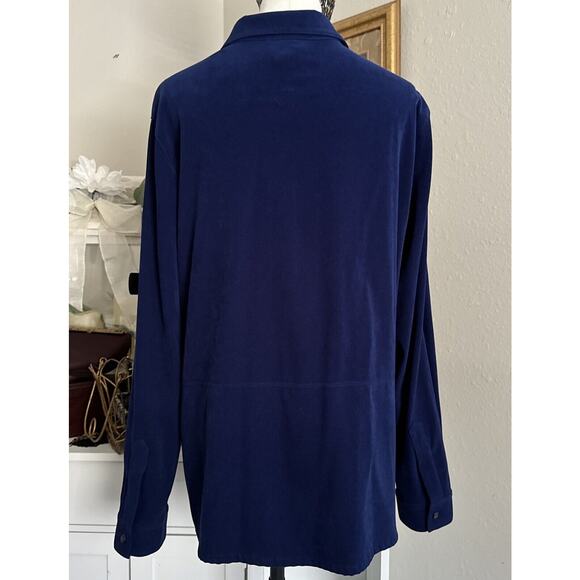Formal Velour Shirt Formal Blue Top Blouse Vintage Talbots Women’s Size L - Picture 2 of 13